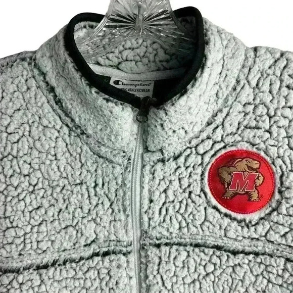Champion Gray Sherpa Fleece Zip Jacket Size L Terrapins University of Maryland - Picture 3 of 10